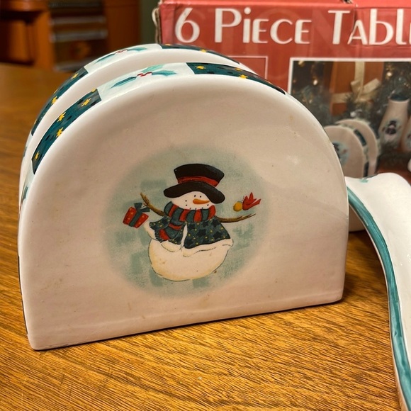 Vintage Stoneware Snowman Tabletop Serving Set Tabletop Christmas Snowman Set - Picture 5 of 13